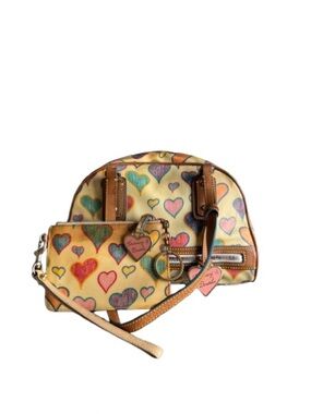 RARE Y2K Dooney & Bourke Scribble Heart Bowler Bag/Wristlet Including Dust Bag